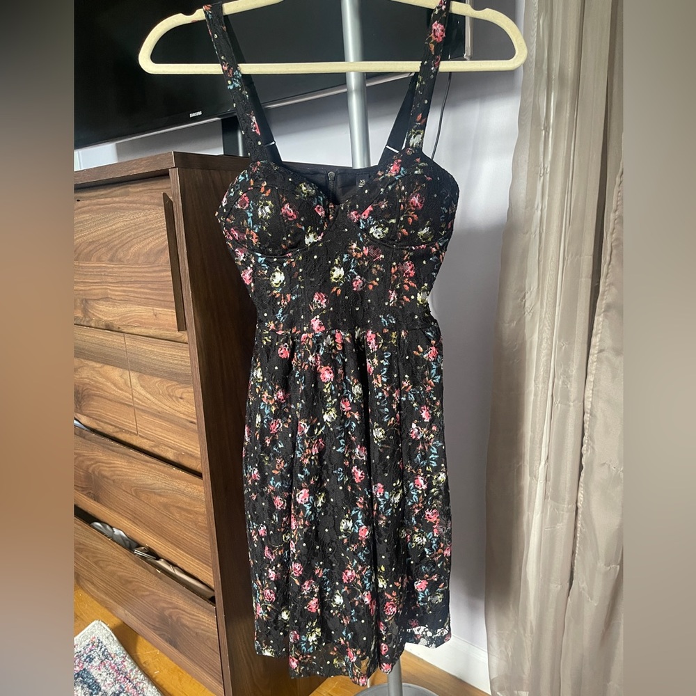 Jessica Simpson Black Floral Bustier Dress, XS